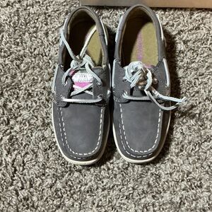 Sperry Kids Gray Boat Shoes with White Laces and Contrast Stitching